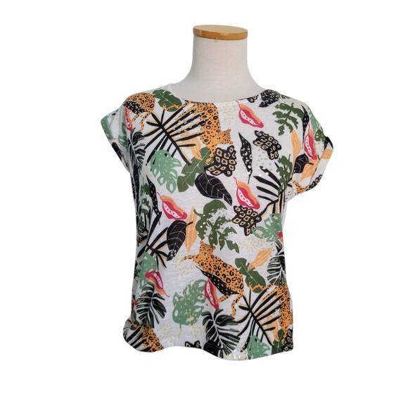 Cache Y2K Tropical Rainforest Flora& Jaguar Sweater Top MD Artsy Farm Rio Vibe - Picture 4 of 16